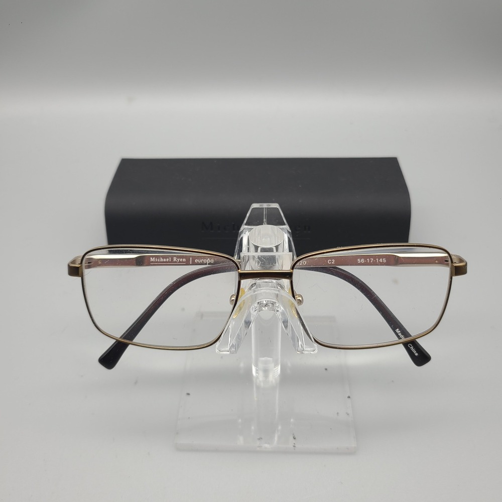 Michael Ryen Europa MR-320 Gold Brown Rectangular Eyeglasses Frames 56-17-145